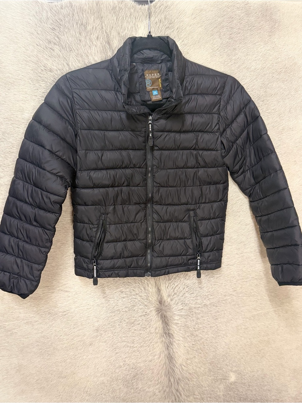 Roper Black Quilted Puffer Jacket for Kids
